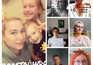 zdjęcie przedstawia nauczycieli,wychowawców i pracowników SOSW NR3 promujących akcję #zostań w domu