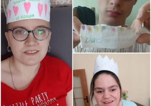 Zdjęcie przedstawia uczniów we własnoręcznie wykonanych koronach.