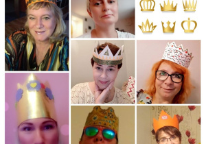 Zdjęcie przedstawia nauczycieli w koronach.